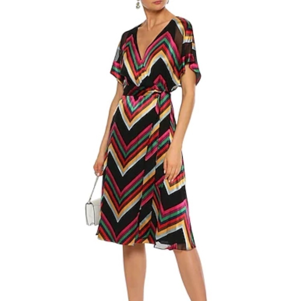 Alice & Olivia Lexa midi shimmer metal dress multicolored retro classic elegant